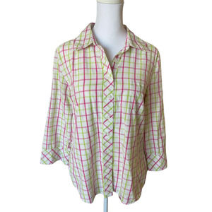 Vintage Lilly Pulitzer pink and green plaid buttondown top